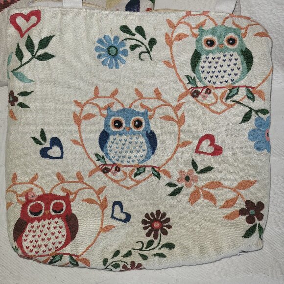 2 Vintage Owl Zippered & Lined Tote Bags - Picture 4 of 16